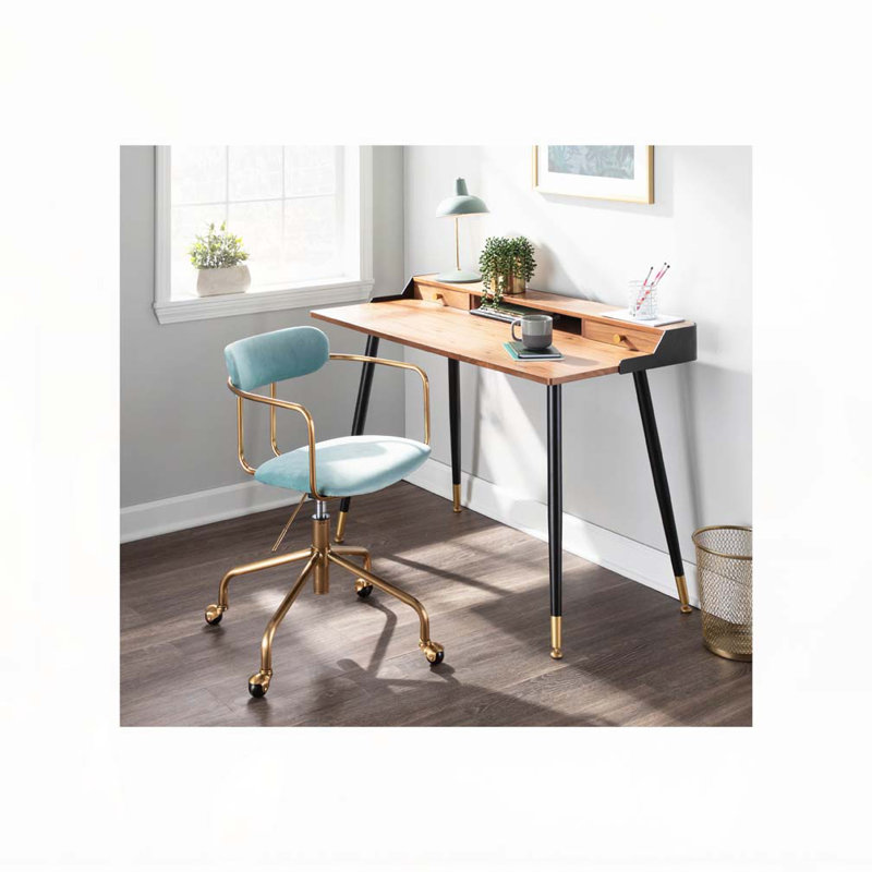 Chaise de bureau Demi Contemporary en métal doré et velours bleu clair par LumiSource