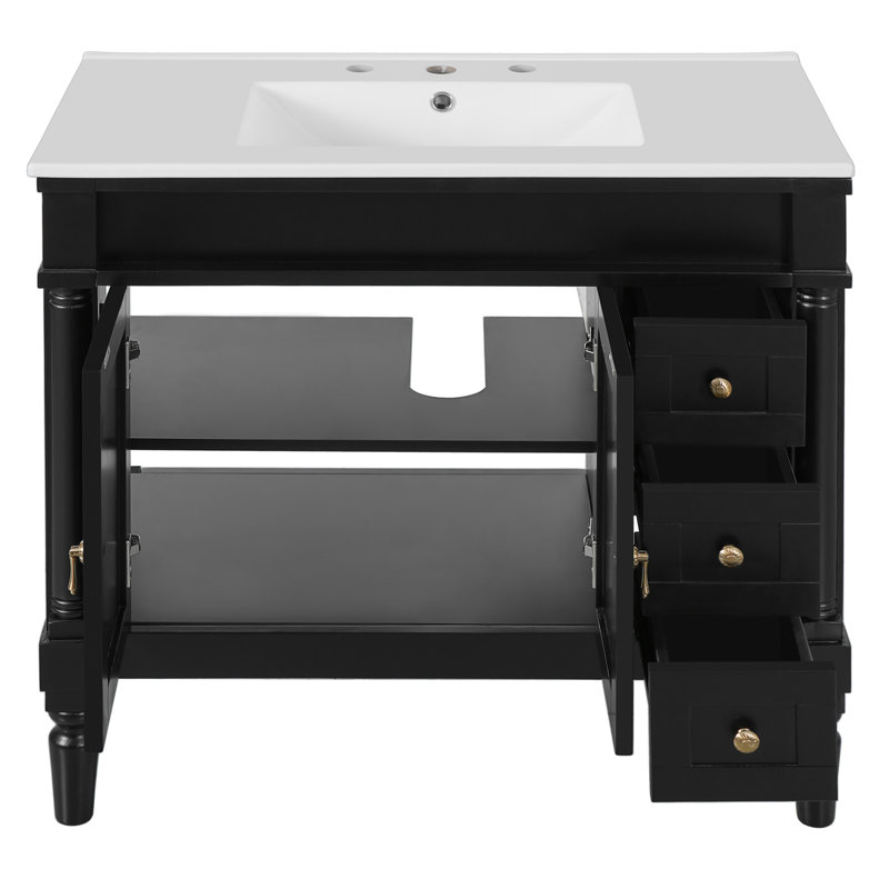 Meuble-lavabo 36 po avec comptoir en céramique 36 po, Noir