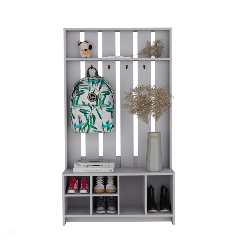 Arbre d'entrée 38 po avec banc et rangement pour chaussures Tulcan, organisateur de vestibule avec porte-manteau pour maisons modernes