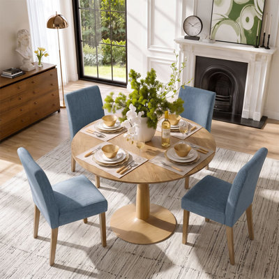 Ensemble de table et de chaises pour 4 personnes avec table ronde et 4 chaises rembourrées à pieds en bois massif