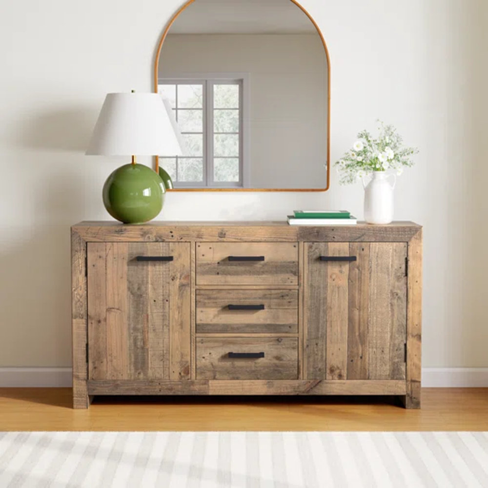 Lafond 63" Wide 3 Drawer Pine Wood Sideboard Millwood Pines 
