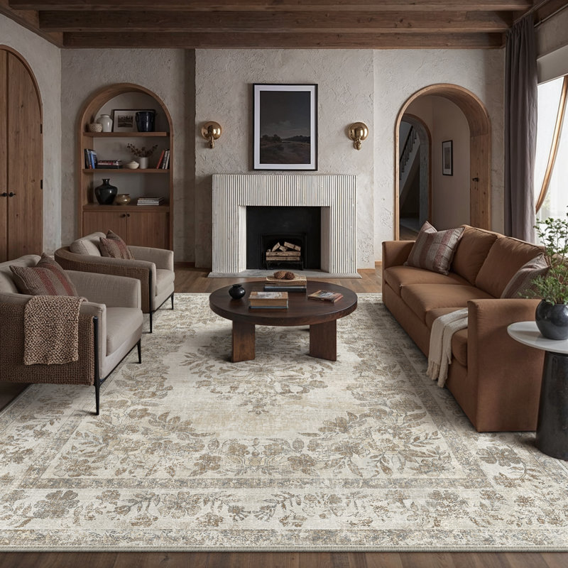Sofia Oriental Light Brown Area Rug, Rectangle 7'9" x 9'9"