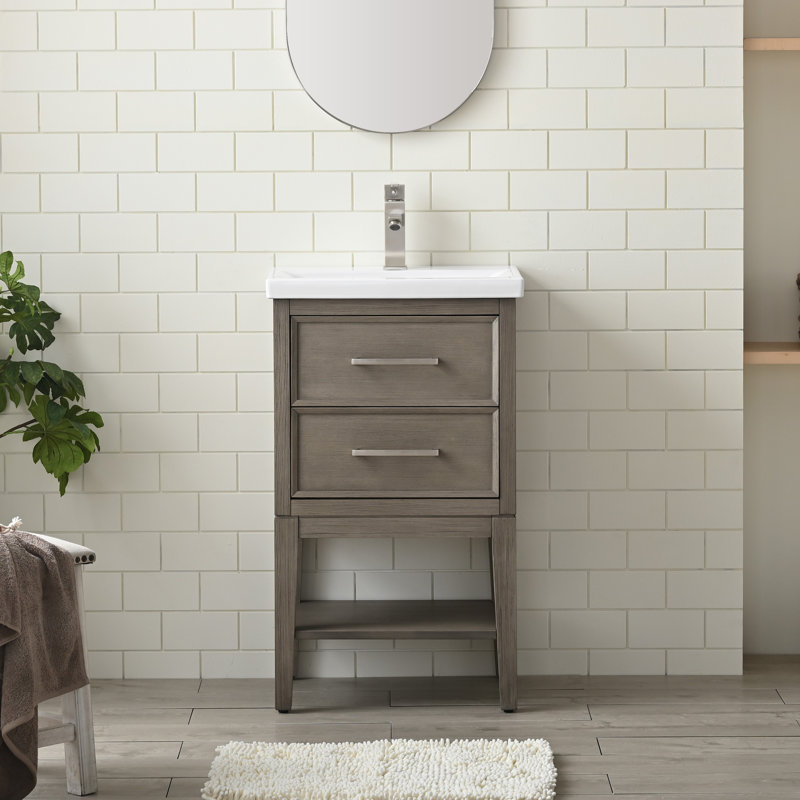 Meuble-lavabo simple 20 po avec comptoir en céramique Brodnax, Chêne brossé Heritage