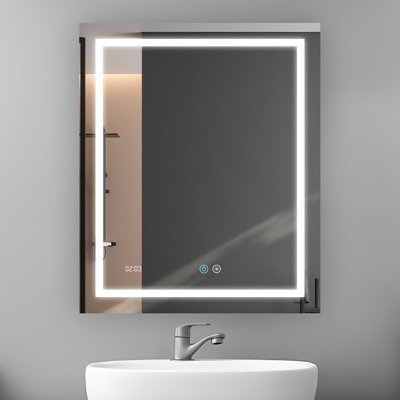 Daytona 24"x30"x1" LED Wall-Mount Mirror for Bathroom with 3 Color Lighting, Touch Control, Dimmer and Defogger, Digital Clock.