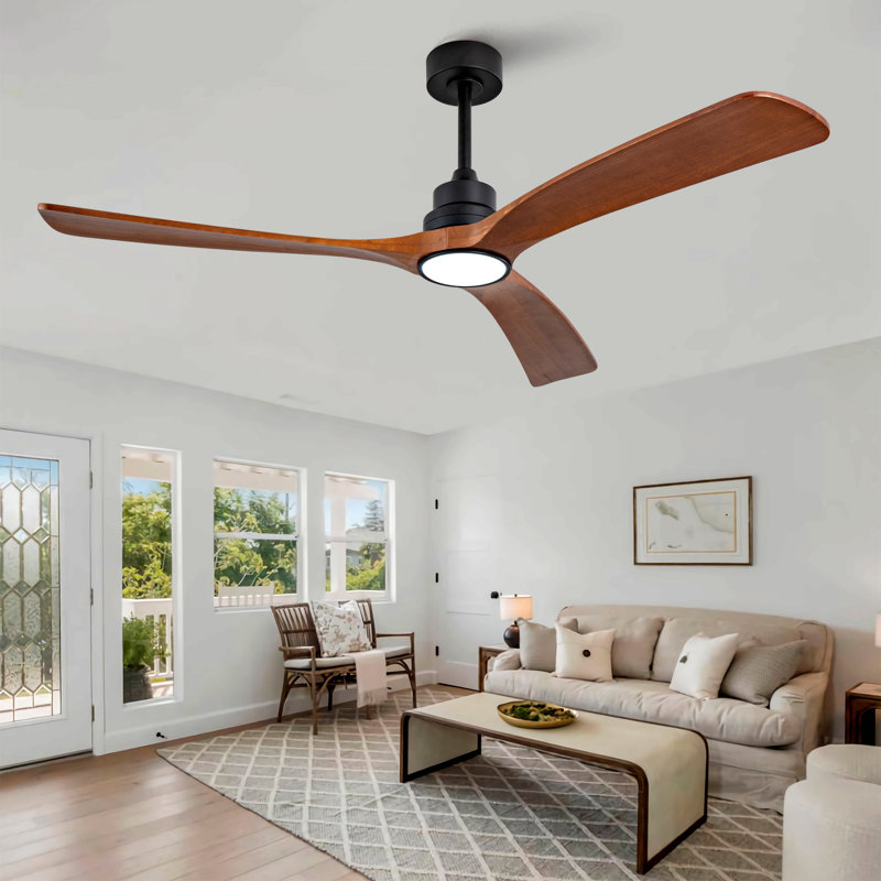 New Model 60 Inch Wood Ceiling Fan With 3 Solid Wood Blades Remote Control Reversible DC Motor For Living Room