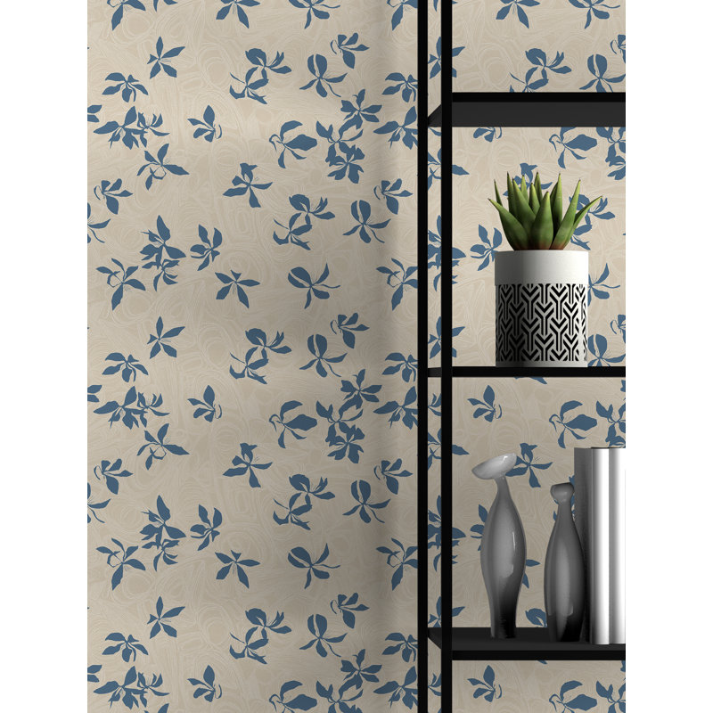 Rouleau de papier peint flottant L 33 pi x l 20,5 po Susan Hable, Bleu/crème