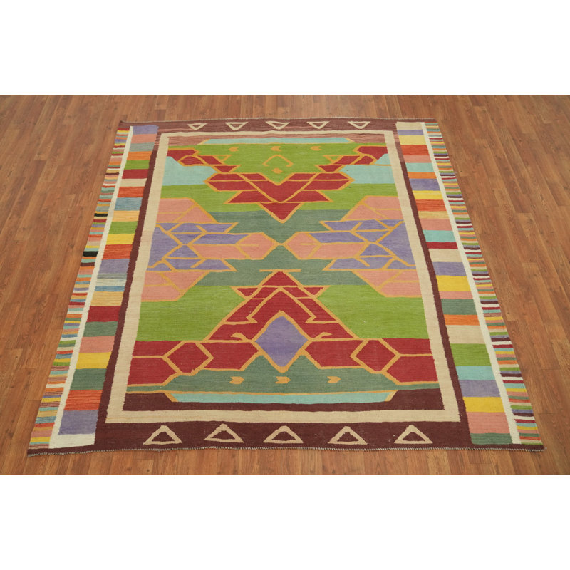 Tapis géométrique carré en laine à motif géométrique 7 x 7