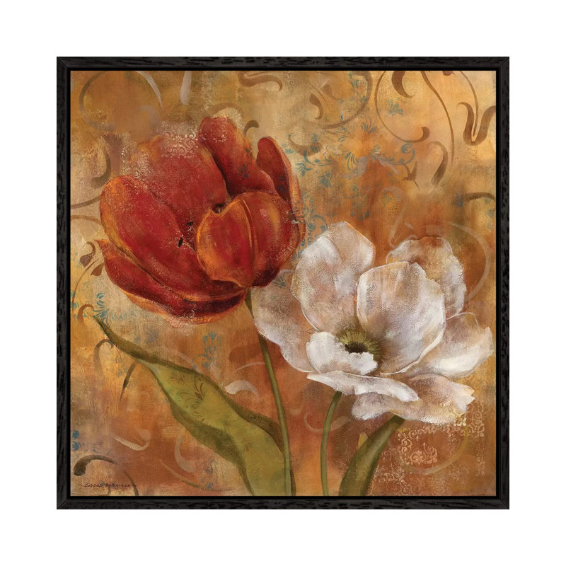 Flower Duet II by Carol Robinson - Painting on Canvas, 93.98 cm H x 93.98 cm W, Black Framed