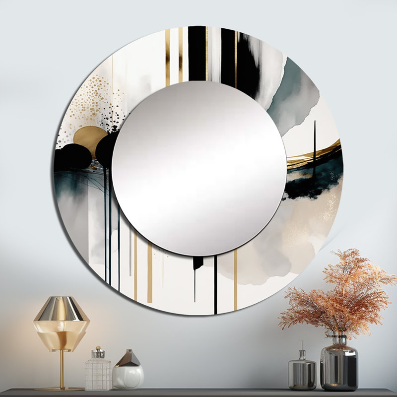 Purdum Abstract Transitional Shapes V - miroir décoratif de formes abstraites, miroir mural rond moderne, impression d'art en métal