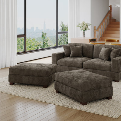 Upholstered Chenille Rectangle Ottoman, Modular Part For Sectional Sofa