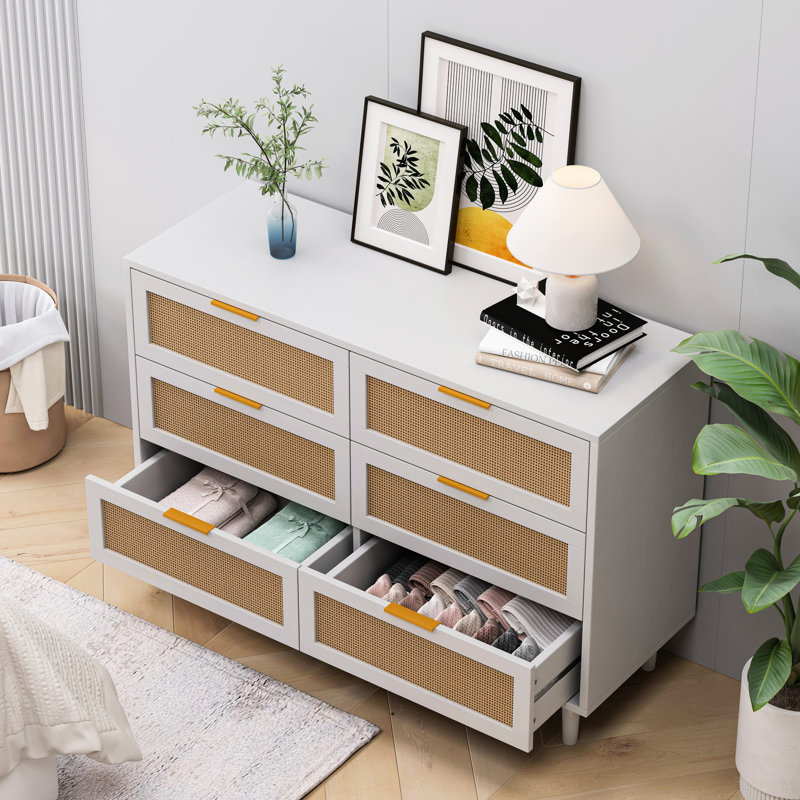 Armoire de rangement Asya 6 en blanc. Commode moderne pour la chambre à coucher et le salon, rangement blanc pratique. Commode de chambre, intérieur spacieux