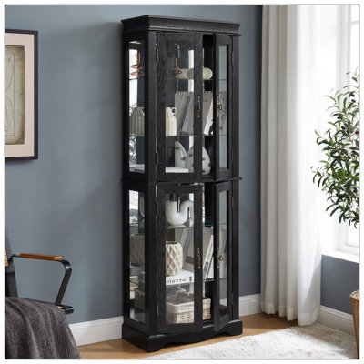 Vitrine lumineuse en verre avec cadre en bois