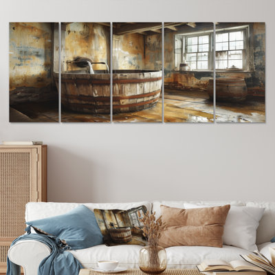 «Brown Rustic Bathroom Charm I», ensemble d'art mural rustique
