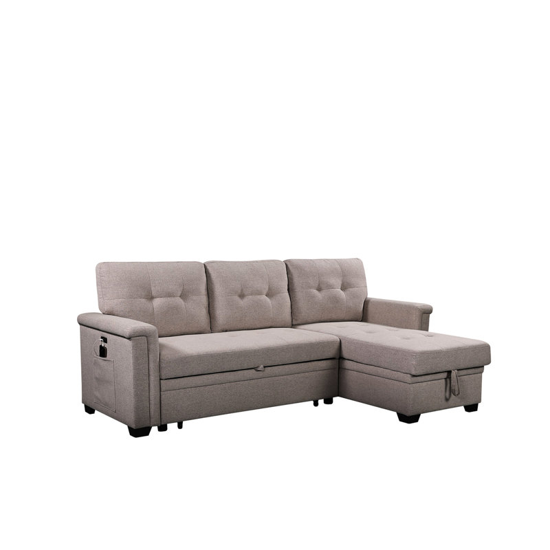 Canapé-lit modulaire 84 po avec méridienne réversible et ports de charge gris réversible