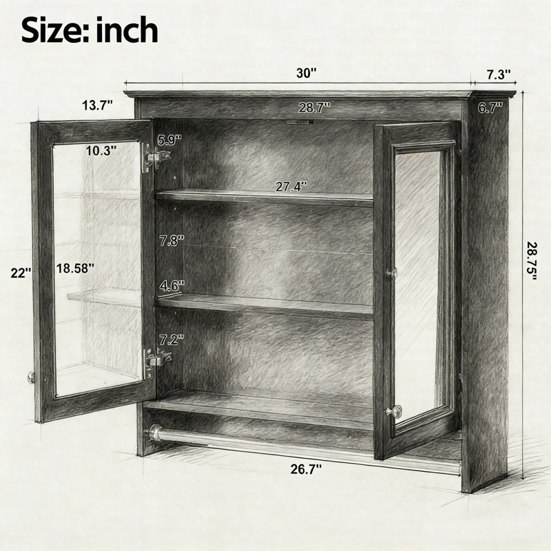 Armoire de toilette 3 en 1, armoire à pharmacie murale de 30 po avec tablettes réglables, portes à fermeture douce et miroir haute définition
