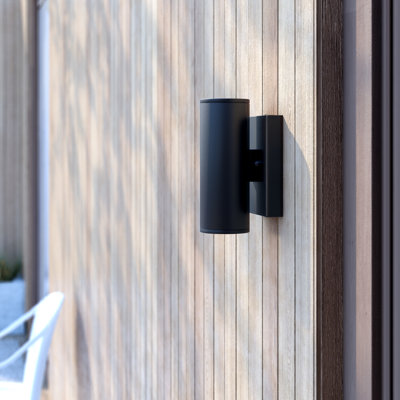 Chiasso 8 in. H 2-Light Textured Black Outdoor Wall Sconce made of Rust-Resistant Aluminum, Metal Shade, Up-Down Wall Wash, Integrated LED, Use for Exterior Porch Patio Front Door or Garage