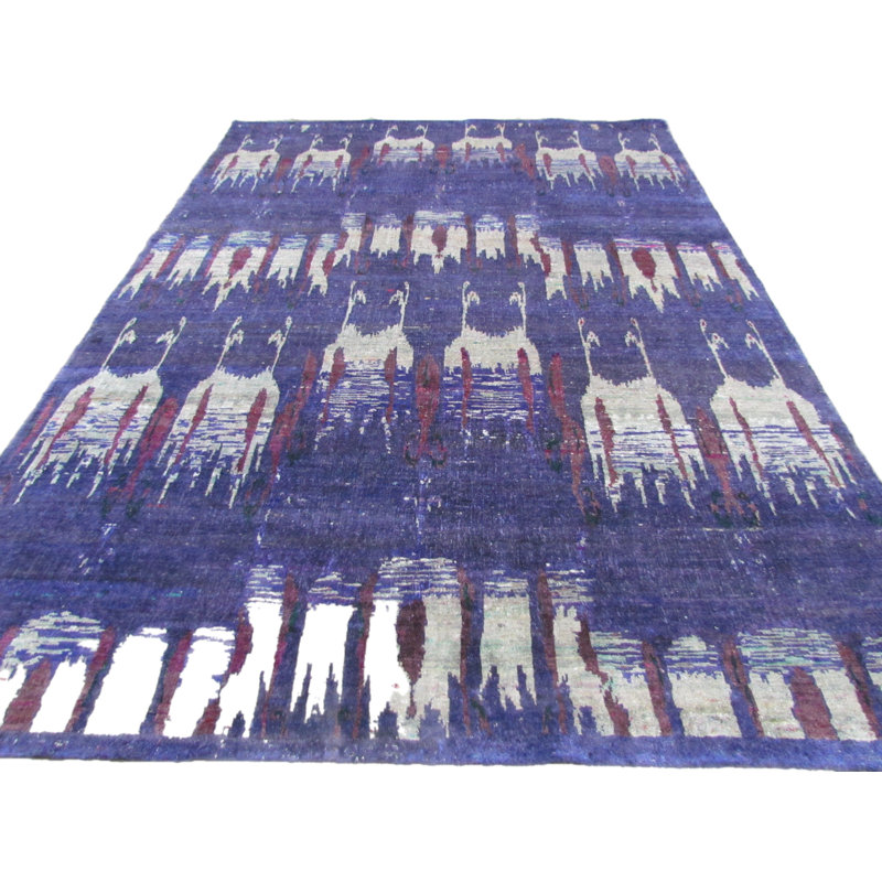 Rumi Ikat Silk Purple/Cream Area Rug