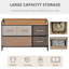 Commode à 5 tiroirs, commode en tissu, rangement à 2 niveaux pour le vestibule de la chambre à coucher, unité de tour avec plateau en bois et érable
