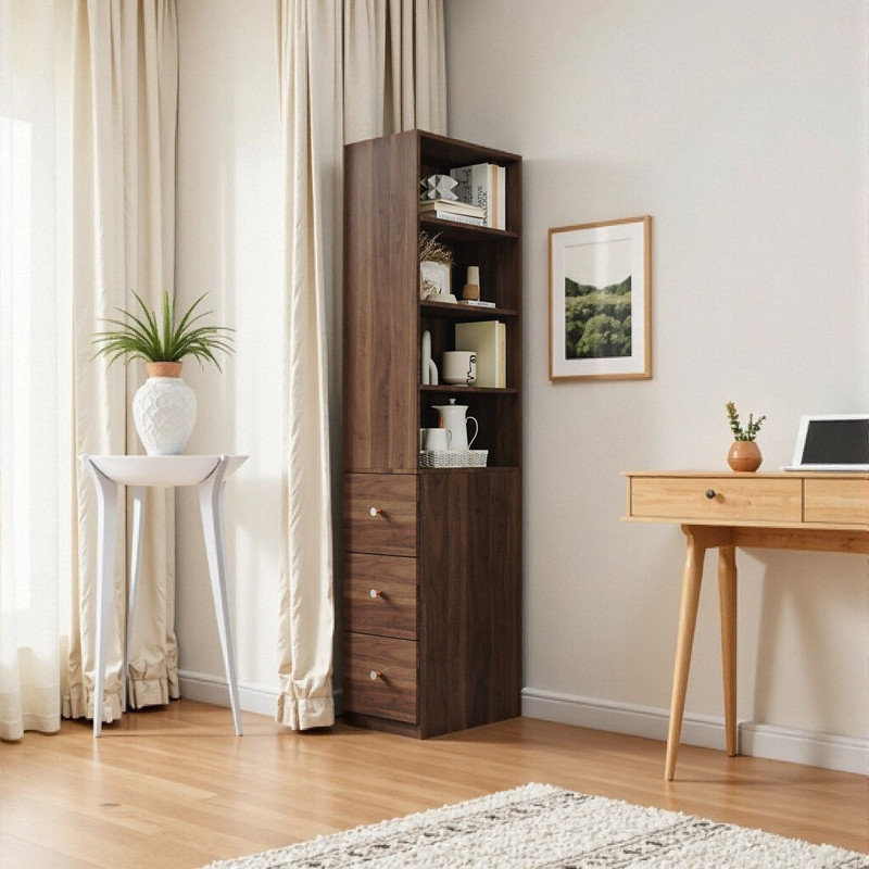 Grande armoire de rangement avec 3 tiroirs et 4 tablettes Unaletta, Brun