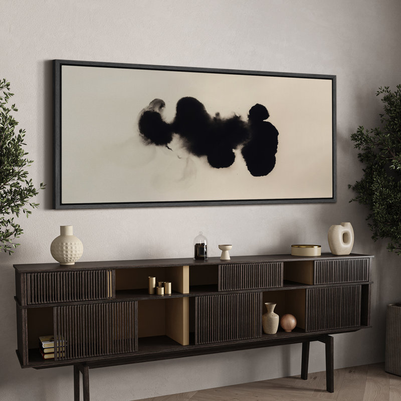 Grande impression sur toile encadrée - reproduction abstraite neutre pour décoration murale minimaliste moderne, Noir