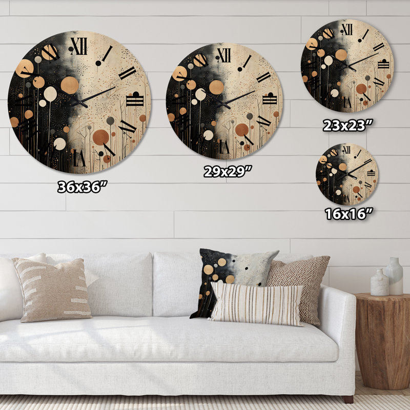 Monochrome Medley II - Abstract Collages Oversized Wood Wall Clock, Extra Large