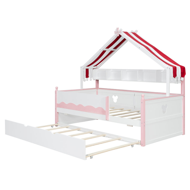 Lit de jour avec rangement House, lit simple en bois aggloméré pour enfants, Blanc