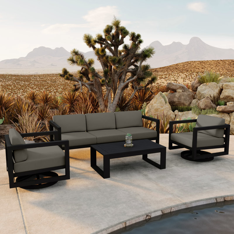 Avion 4 Piece Sofa Set With Swivel, Slate, Canvas Charcoal Sunbrella® Canvas