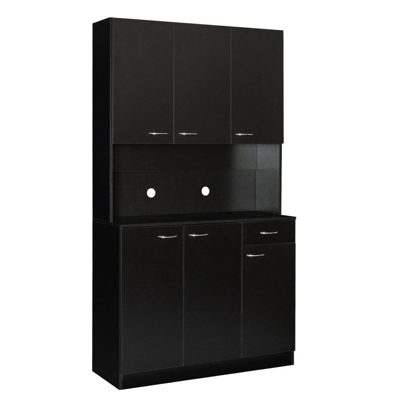 Armoire de 71,64 po de hauteur en noir pour la chambre à coucher. 6 portes, 1 tablette ouverte, 1. Un look de chambre propre et moderne avec tablette 1 chambre à coucher, noir. Design, fabrication. Matériau, facile à entretenir