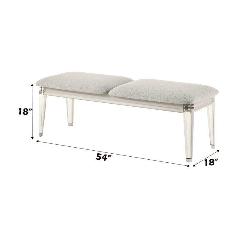Banc élégant en blanc nacré - Boucle grise confort à hauteur de produit de 18 po avec pieds en tissu d'ameublement en acrylique de style moderne de 19 po de largeur