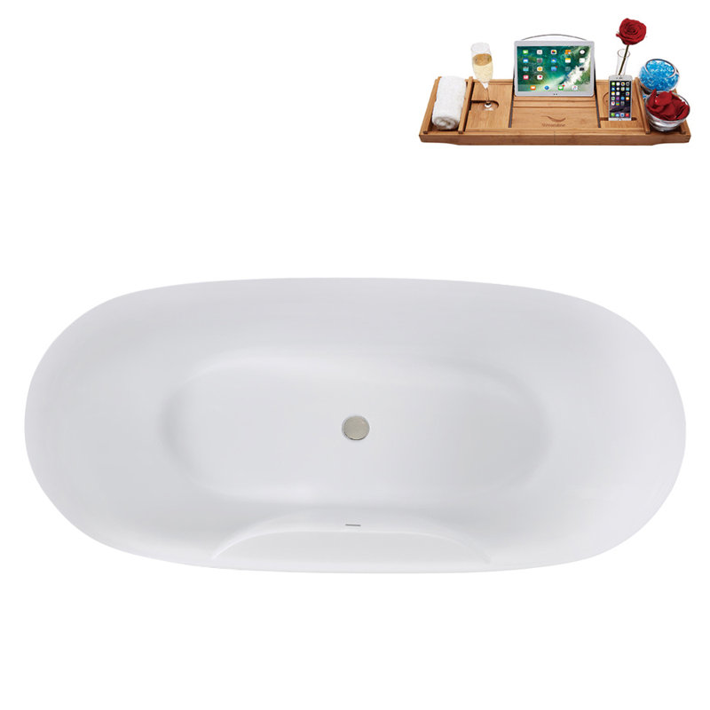 Bac autoportant 67 po avec drain interne Streamline, Nickel brossé