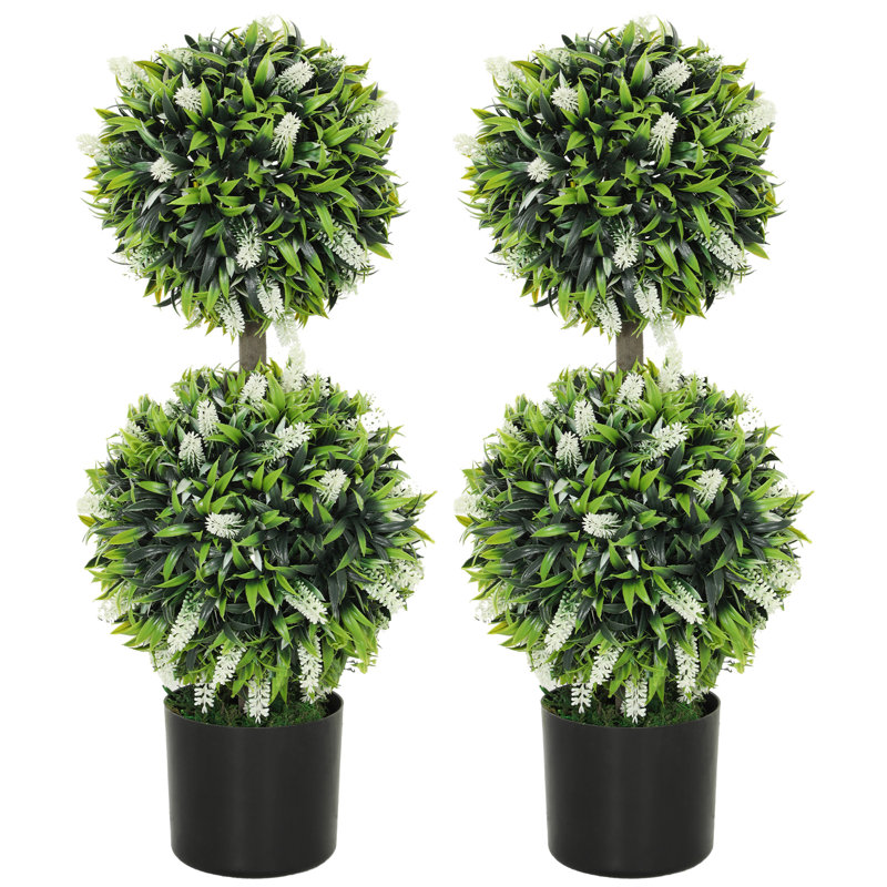 Anaston 70cm Faux Two-Ball Tree With Lavender Flowers Plant in Pot, White