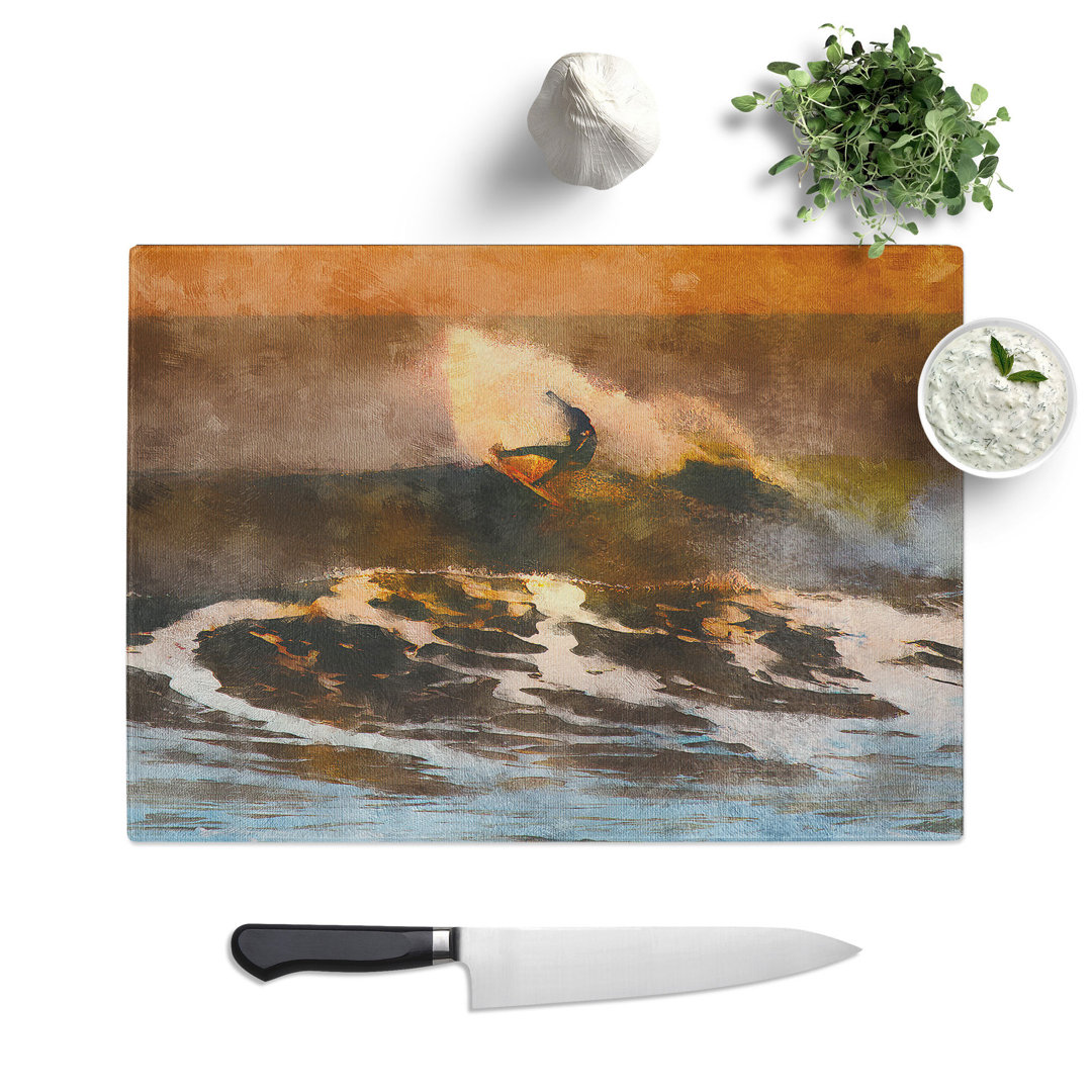 Tempered Glass Surfing As the Sun Sets Chopping Board
