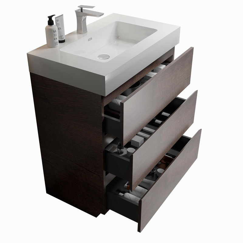 Meuble-lavabo autoportant en noyer de 30 po avec lavabo Alice