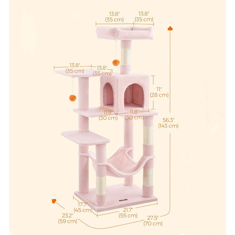 143cm H Cat Tree, Jelly Pink
