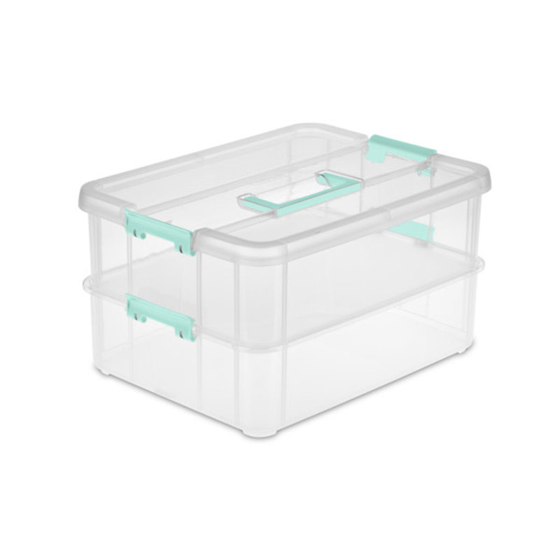 Clear Stackable Plastic 2-Tier Lidded Storage Box