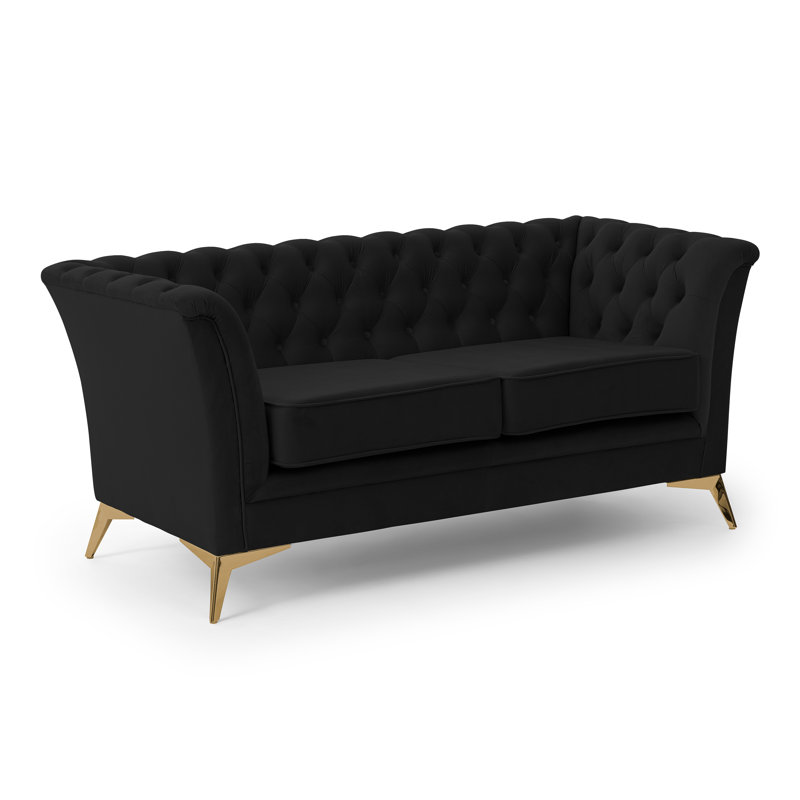 Whitby 2 Seater Velvet Loveseat, Gold, Black