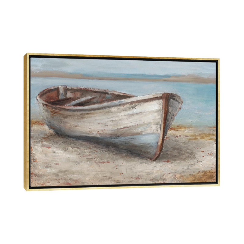 «Whitewashed Boat I» par Ethan Harper - reproduction imprimée, Encadrement doré, H 40 po x l 60 po x 1,5 po