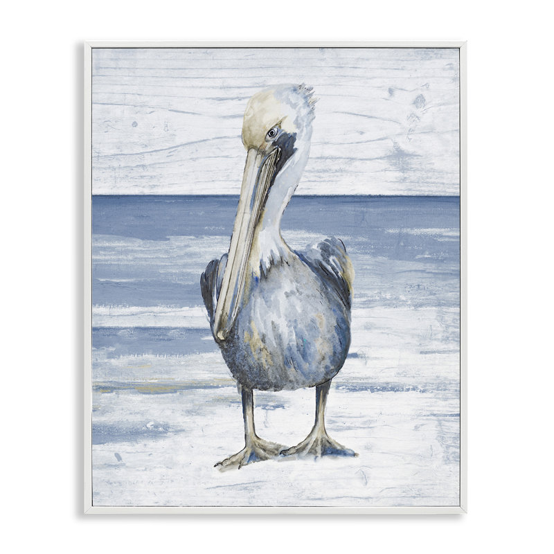 «Rustic Nautical Pelican» par Patricia Pinto, reproduction de photo sur toile, Giclée encadrée blanc bord de mer