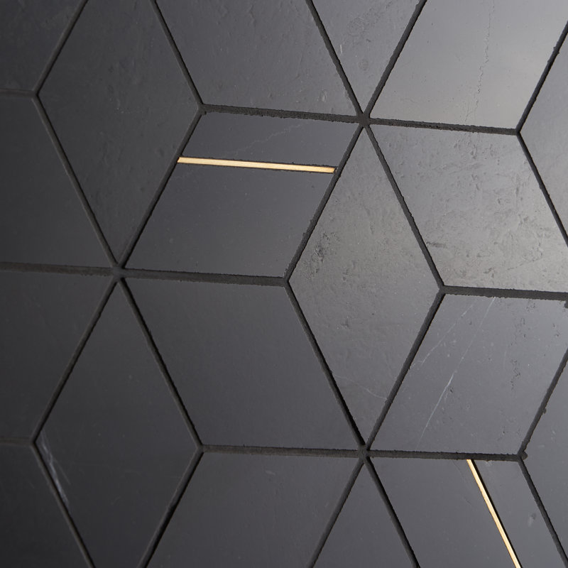Utopia 14" x 12" Marble and Brass Geometric Mosaic Wall Tile (1.11 Sq. Ft. / Sheet), Nero