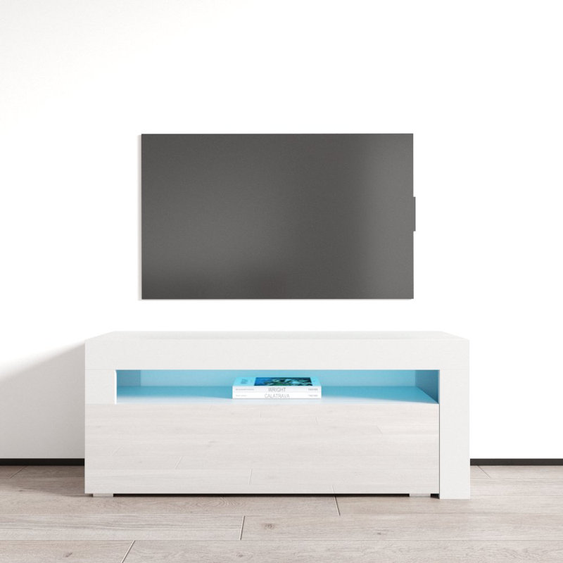 Meuble télé 90 po avec éclairage DEL, finition ultrabrillante, Blanc