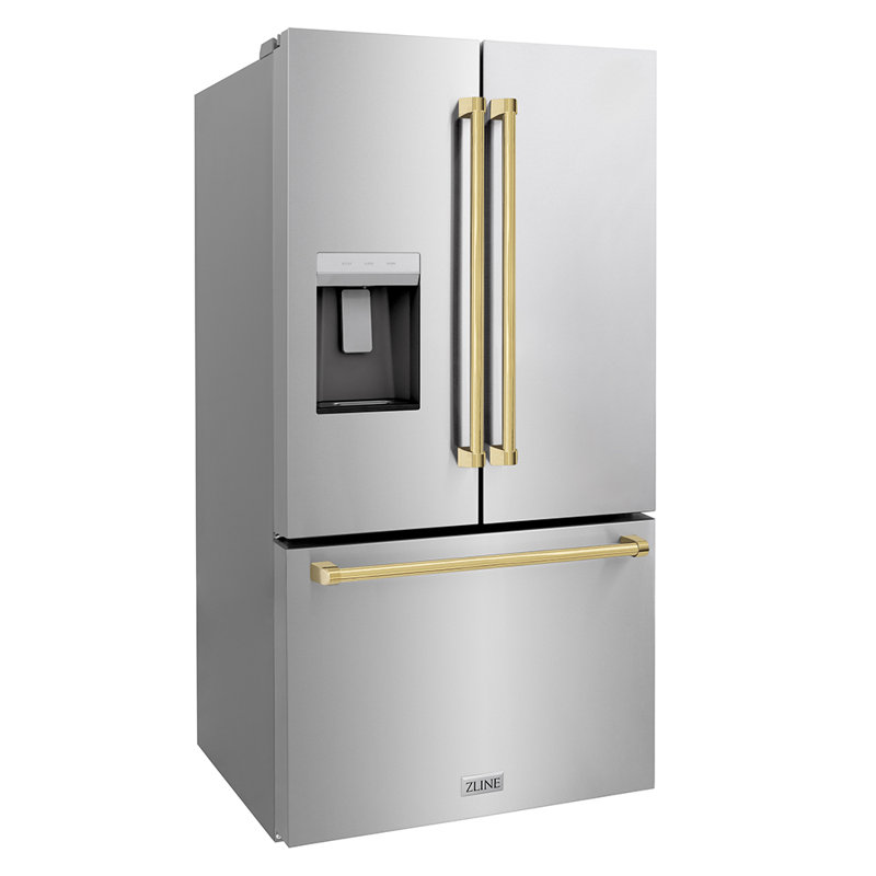 Zline 36 In. 28.9 Cu. Ft. Standard-depth French Door External Water Dispenser Refrigerator With Dual Ice Maker In Fingerprint Resistant Stainless Steel
