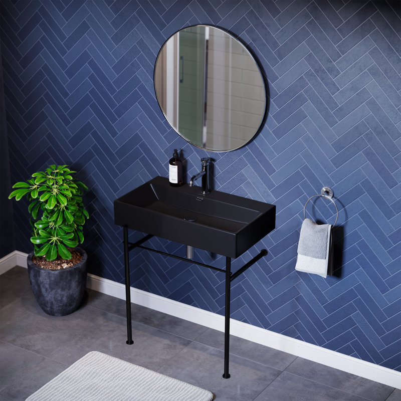 Lavabo console en céramique 30 po Claire, Noir / Noir