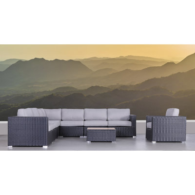 Ensemble de conversation pour 7 personnes avec coussins Demarest Wicker