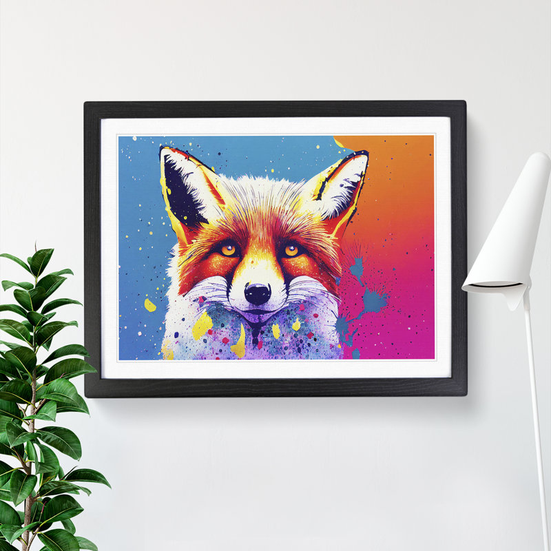 Fox Splashed - Single Picture Frame Print, Black, 46cm H x 64cm W x 2cm D