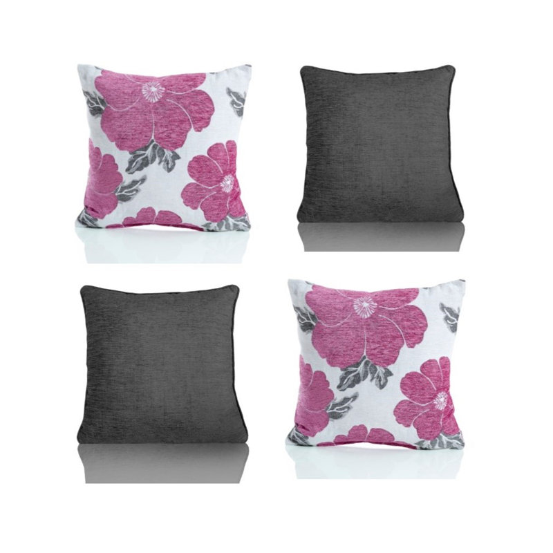 Darionte Poppy Chenille Cushion Cover with Filler Pad, Aubergine, 45 cmH x 45 cmW