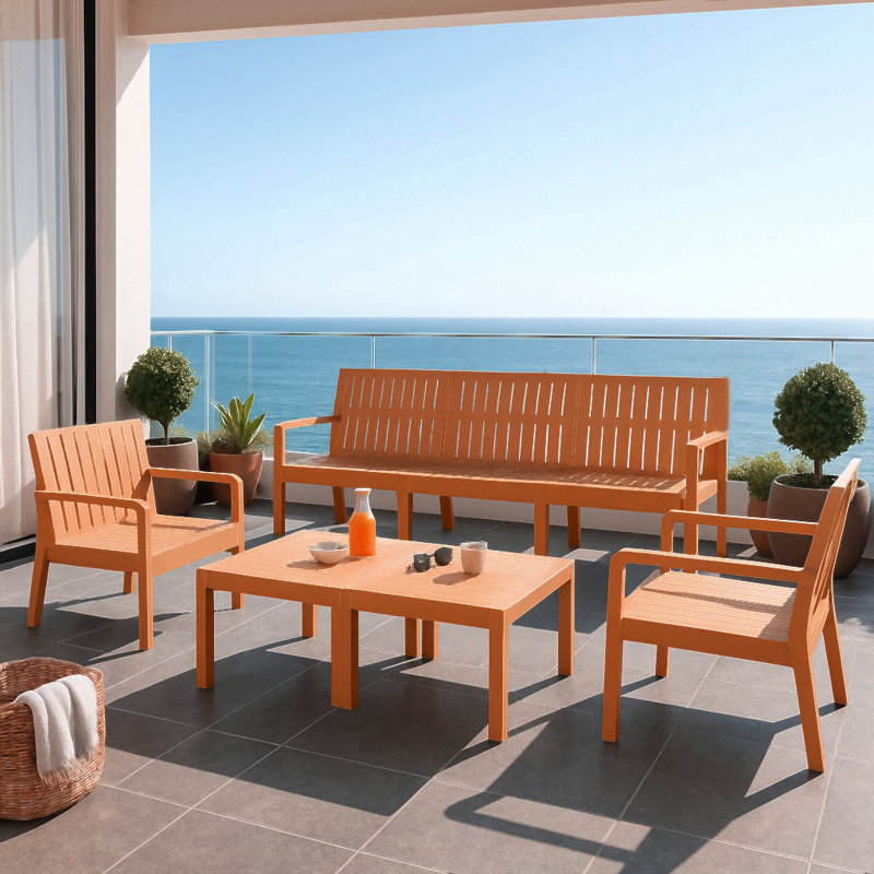 Allenport 5 Patio Conversation - 3, 2 chaises, tables basses, rouille, polypropylène, imperméable, facile à assembler, espace intérieur / extérieur de conception emboîtable avec chaises et structure, polypropylène