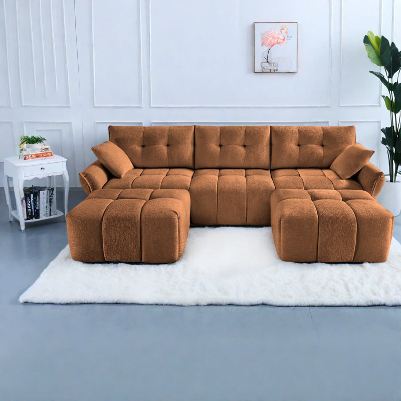 Ensemble de canapé spacieux orange brûlé, structure en bois durable, confort moderne pour le salon