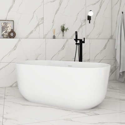 59 po X 29 po Baignoire de trempage autoportante en acrylique blanc brillant