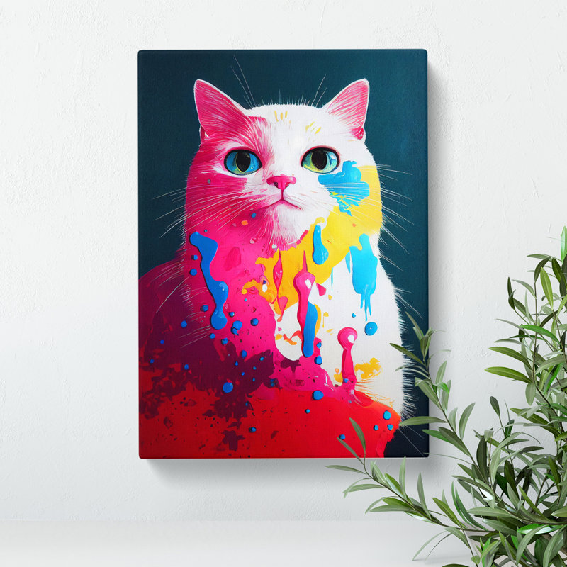 Cat In Paint No.1 - Wrapped Canvas, 60cm H x 40cm W x 3cm D
