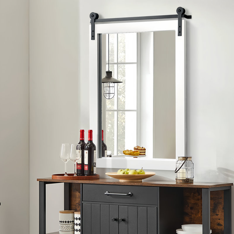  Rectangle Modern Solid Wood Farmhouse Accent Mirror, White, 30" x 22"
